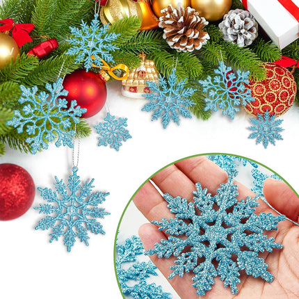 36 Pack Blue Snowflake Ornaments, Christmas Tree Decorations, Plastic Glitter Hanging Snow Flakes for Indoor Winter Christmas Tree Wonderland Decor