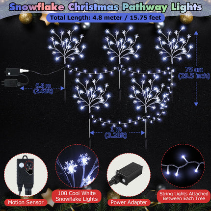 Enhon 5 Pack Snowflake Christmas Pathway Lights, 180 LED Garden Stake Lights with Christmas Theme Music, Waterproof Xmas Decoration Tree Light for Outdoor Yard Patio Lawn Decor (Cool White)