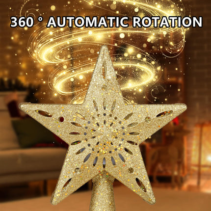 Christmas Star Tree Topper - Lighted with 6 Projection Modes Built-in Festive LED Rotating Lights Holiday Xmas Party Decoration for Christmas Trees(Gold)