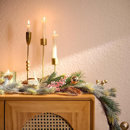 Decorbyhannah Christmas Garland with Lights, 9ft Prelit Christmas Garland Decorations with Ornaments, Pinecone and Butterfly, Battery Operated Christmas Garland Indoor for Mantle, Stairs(Pink Gold)