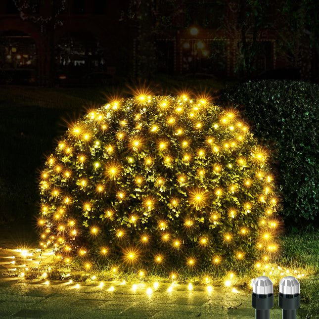 WBao Christmas Net Lights 200LED F8 Big Bulbs, 8.4ft x 5.2ft Christmas Bushes Lights with 8 Modes, Timer, End to End Connectable, Waterproof for Lawn, Bushes Outdoor Christmas Decorations, Warm White
