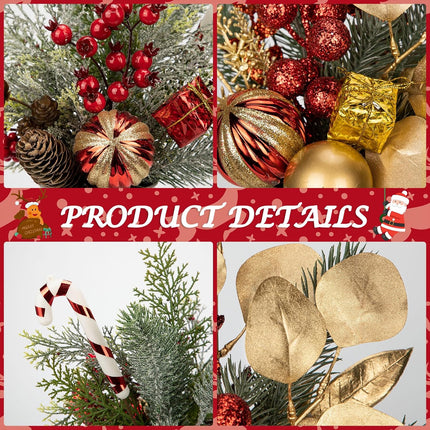 Hollyone 2 Pack Christmas Tree Potted Plant 12" Artificial Small Christmas Table Decorations with Christmas Ball Ornaments Fake Berries Pine Cones for Indoor Home Office Xmas Party Centerpieces Decor