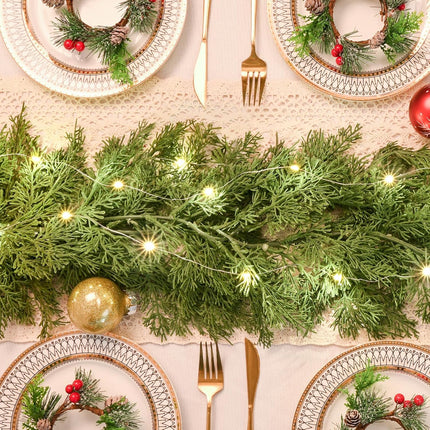 Dolicer 2 Pack 5.7 Ft Christmas Cedar Garland - Christmas Garland with 40 Led Lights Strings, Garlands for Decoration Christmas, Pine Garland for Winter Table Mantle Wall Room Outdoor Indoor Decor