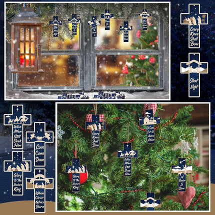 Soaoo 36 Pcs Nativity Ornaments for Christmas Tree Wooden Nativity Scene Ornaments Hanging Cross Xmas Tree Decorations Birth of Jesus Christian Decor for Tree Wreaths Xmas Winter Party