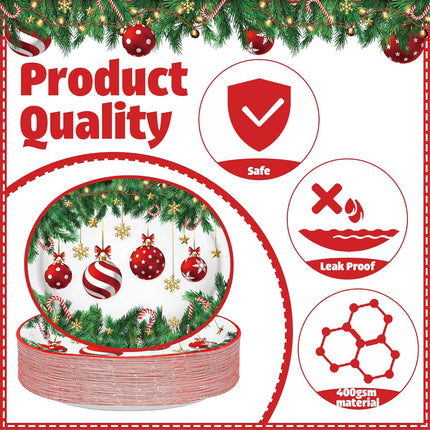 Christmas Paper Platters Disposable Christmas Ball Oval Party Plates 10" x 12" Large Christmas Dinner Serving Platters for Xmas Holiday Party Supplies Dinnerware Table Decorations, 50 Pcs