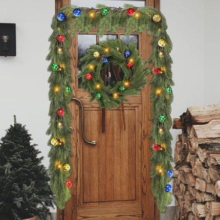 Ceenna 6.2FT Pre Lit Christmas Cedar Garland with Lights Artificial Pine Garland Christmas Decorations with Ball Ornaments,8 Modes Timer Battery Operated for Outdoor Indoor(Red, Green, Gold, Blue)