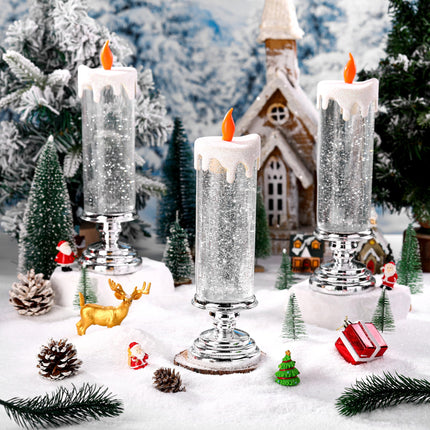 4 Packs Christmas LED Battery Operated Candles Flickering Flameless Xmas Candle with Pedestal Glitter Swirling Pillar USB Rechargeable Light Candles for Xmas Party s Home Indoor Decor