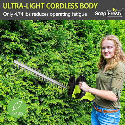 SnapFresh 20V Cordless Hedge Trimmer - 22" Dual-Action Blade, Hedge Trimmer Cordless with 2.0Ah Battery and Charger, Grass Trimmer