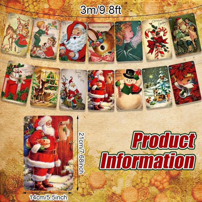 Kinlop 4 Pieces Vintage Christmas Banner Xmas Fireplace Banner Garland Vintage Christmas Decorations Traditional Style Hanging Banner for Christmas Indoor Home Office Party Decoration Supplies