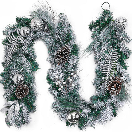 6.2FT Artificial Snowy Christmas Garland for Mantel, Thick Frosted Pine Garland Flocked Garland with Pine Cones, Realistic Cedar Garland for Xmas Holiday Table Stairs Fireplace Door Winter Decorations