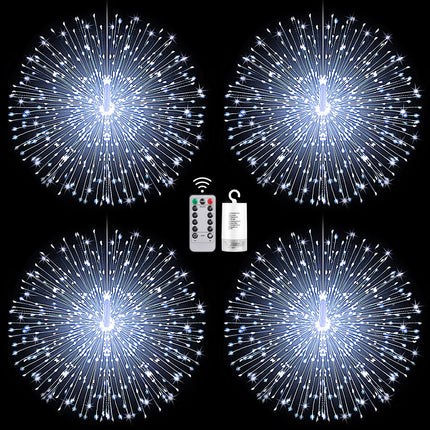 Bursting Star String Lights Christmas Lights, 225 LED 8 Modes Dimmable with Remote Control, Waterproof Copper Wire Decorative Hanging Star Lights for Party Patio Garden Decoration (White, 4PC)