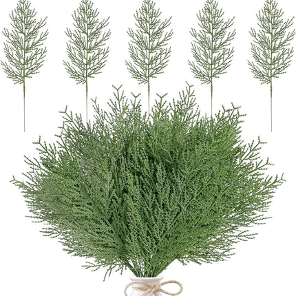 Sggvecsy 40 Pieces Artificial Pine Branches 13.7 Inches Christmas Greenery Leaves Faux Pine Needles Fake Pine Picks Cedar Stem for DIY Garland Wreath Christmas Tree Embellishing Home Garden Decoration