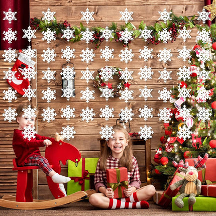 12 Pack Christmas Snowflake Hanging Garland, 72pcs White Snowflake, Frozen Winter Xmas Tree Year Party Door Window Streamer String Bunting Decorations