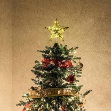 Joiedomi Christmas Tree Toppers, Glitter Gold Star Tree Topper Lighted with Warm White LED Lights for Xmas Tree Decorations, Holiday Party Indoor Decor