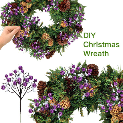 Sggvecsy 15 Pack Artificial Glitter Berry Stems 11.4 inch Christmas Glitter Berries Spray Picks Holly Berry Branches for Christmas Tree Ornaments DIY Crafts Wreath Xmas Holiday Home Decor(Purple)