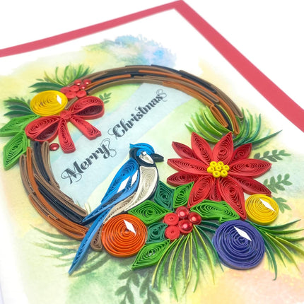 Christmas Wreath Quilling Card, 5 x 7 inch, Handmade, with Envelope