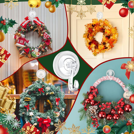 Yookeer Christmas Wreath Suction Cup Hooks Wreath Hanger Suction Cup Heavy Duty Reusable Suction Cups Large Clear Suction Wreath Hanger for Glass Door Window Hanger(12 Pcs)