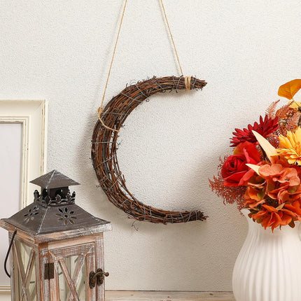VOSAREA 2pcs Christmas Rattan Wreath Frames Natural Rattan Wreath Moon Shape Rattan Wreath Handmade DIY Rattan Rings Vine Branch Wreath for DIY Crafts Christmas Decorations Wedding Decorations