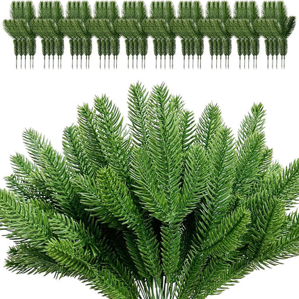 50 Pcs Artificial Pine Branches 11.4" Christmas Pine Branches Fake Christmas Greenery Plants Faux Evergreen Branches Pine Needles DIY Accessories for Christmas Tree Wreath Garland Home Office Decor