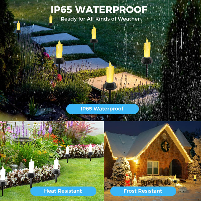 Solar Christmas Candles Lights Outdoor, 4 Pack LED Flameless Candles with Flickering lighting, Waterproof Solar Outdoor Lights for Camping Garden Landscape Yard Thanksgiving Holiday Decorations