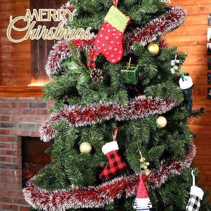 Waydress 4 Pcs Red Tinsel Garland Christmas Tree Decoration Streamer White Snow Metallic Garland Xmas Tree Hanging Streamers for Party Supplies Indoor Outdoor Decor, 3.5 Inch Wide