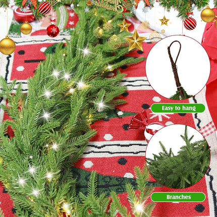 6 Ft Christmas Norfolk Pine Garland with 100 LED Lights, Dense Norfolk Pine Real Touch Garland, Artificial Pine Greenery Garlands for Christmas Holiday Mantle Fireplace Table Home Decor Xmas