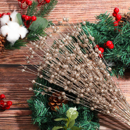 36 Pcs 17'' 15'' Christmas Artificial Glitter Berry Stems 4 Styles Christmas Decorative Tree Picks Branches Large Glittery Twigs for Christmas Tree Xmas Wreath Vase Filler (Champagne Gold)