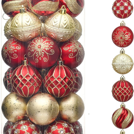 Valery Madelyn Christmas Ornaments Set, 30ct Red and Gold Shatterproof Christmas Tree Decorations Ball Ornaments Bulk, 2.36 Inches Luxury Hanging Ornaments for Xmas Trees Holiday Decor