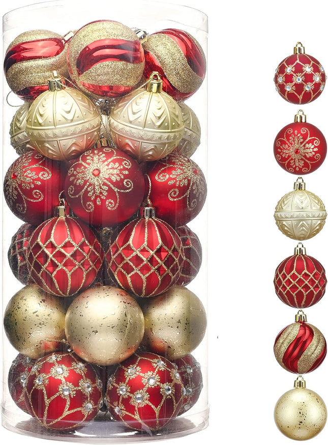 Valery Madelyn Christmas Ornaments Set, 30ct Red and Gold Shatterproof Christmas Tree Decorations Ball Ornaments Bulk, 2.36 Inches Luxury Hanging Ornaments for Xmas Trees Holiday Decor