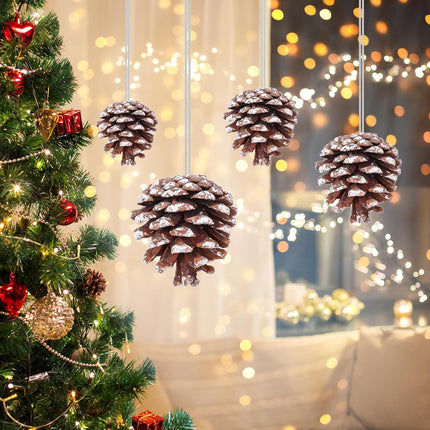 Christmas 30PCS Natural TIMOXMAS Pine Cones 1.5 to 2.5 inch Snow Frosting Pinecones with Hanging String, White Brown Pine Cone Decorations for DIY Crafts Holiday Wreath Garland Party Ornaments
