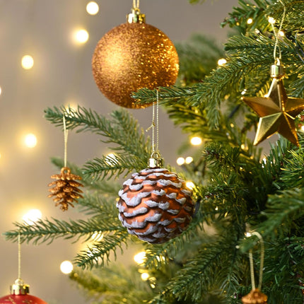 Valery Madelyn Christmas Ornaments Set, 70ct Red and Brown Shatterproof Christmas Tree Decorations, Woodland Hanging Ball Ornaments Bulk for Thanksgiving Xmas Holiday Decor