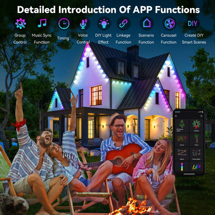 100FT Permanent RGB Outdoor Lights, 72 LED Outdoor String Lights, IP67 Waterproof LED Eaves Lights with Smart Control, for Christmas and All Holidays