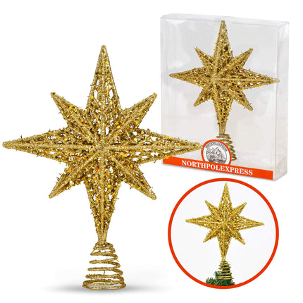 8 Inch Bethlehem Glitter Gold Star Christmas Tree Topper Christmas Tree Toppers Christmas Star Tree Topper Rustic Tree Toppers Christmas Decorations Christmas Tree Topper Star For 3-6 ft Trees