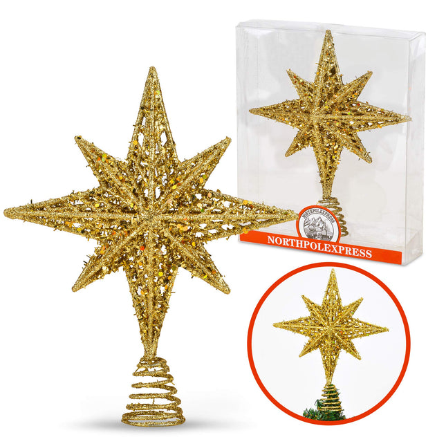 8 Inch Bethlehem Glitter Gold Star Christmas Tree Topper Christmas Tree Toppers Christmas Star Tree Topper Rustic Tree Toppers Christmas Decorations Christmas Tree Topper Star For 3-6 ft Trees