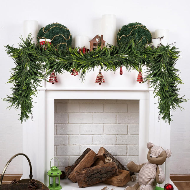 2 Pcs Real Touch Norfolk Pine Garland,Pine Garland for Christmas Decor with Extension Branch,Artificial Green Garlands for Decoration,Christmas Garland Greenery Garland for Mantle Table Wall, 6 Feet