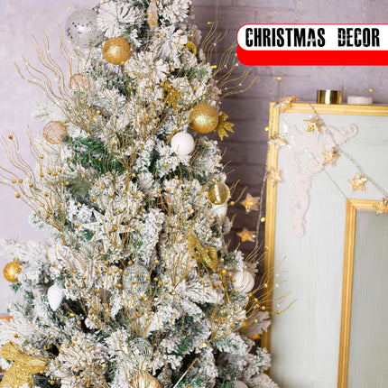 Tigeen 60 Pcs Christmas Artificial Glitter Berry Stem Decoration Bead Stick Pick 17 Inch Glittery Twig Branches for Xmas Tree Small Vase DIY Craft Wreath Home Decor Party Ornament(Gold)