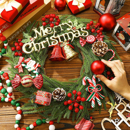 Zeyune 8 Pcs Christmas DIY Green Wreath 14 Inch Artificial Christmas Wreaths Faux Plain Wreaths for Decorating Front Door Window Room Farmhouse Christmas Party Indoor Outdoor (Norfolk Pine)