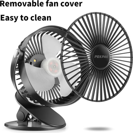 7 Clip On Fan,5000Mah Battery Operated Fan,Rechargeable Personal Fan,3 In 1 Desk Portable Usb Fan,Led Light,3 Speeds,720°Rotation