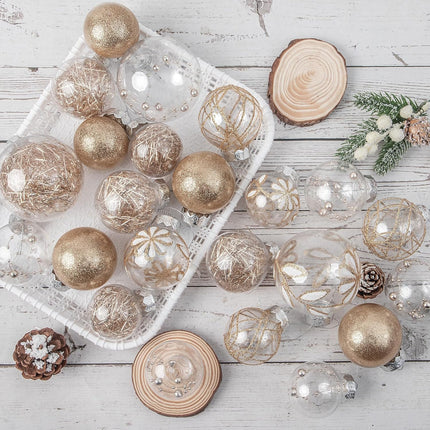 24 Pcs Champagne Christmas Ornaments, Clear Farmhouse Rustic Christmas Ornaments Hanging Christmas Tree Decorations, Holiday Christmas Ball for Xmas Party Home Decor