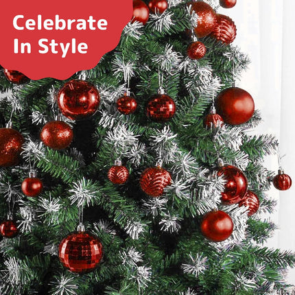 Prextex 36pc Shatterproof Christmas Ball Ornaments - Red, 6 Styles in 3 Sizes, with Hanging Loops for Tree, Wreath, Party Decor