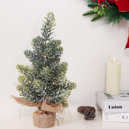 Home Decoration Artificial Christmas Trees with LED Lights, Table Decor Centerpiece 16inch Tree (Glitter Powder)