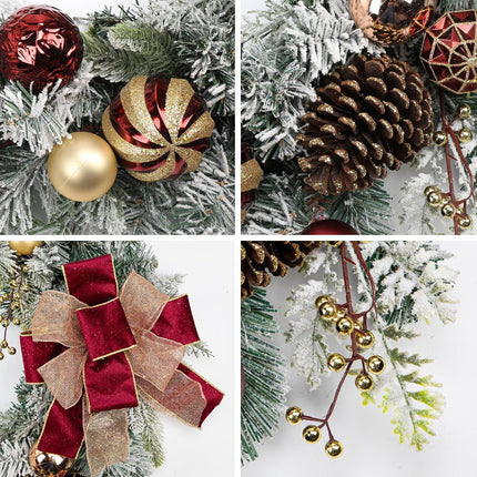 Christmas Garland for Front Door, 6 Foot Artificial Unlit Winter Garland with Pine Cones, Berry Clusters, Burgundy Ball Ornaments and Ribbon for Thanksgiving Holiday Christmas Decoration