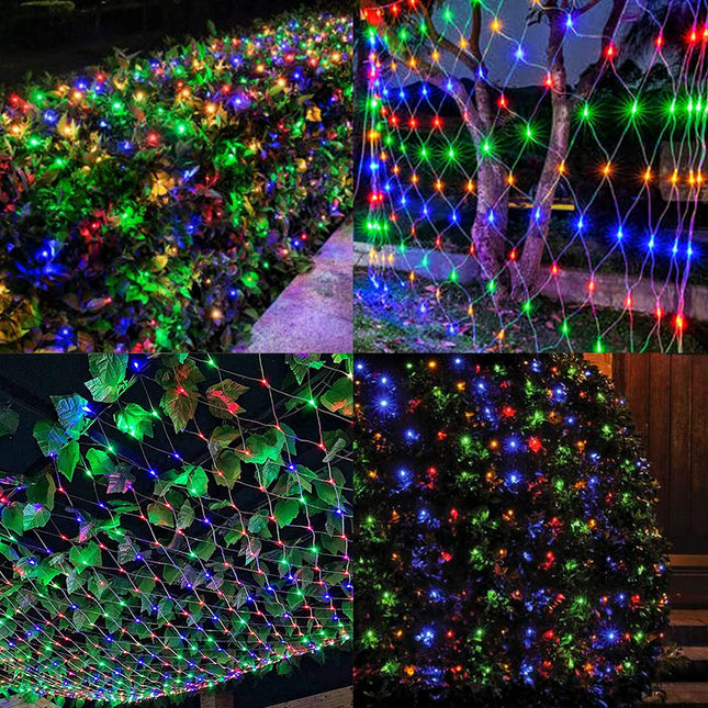 WATERGLIDE Outdoor Christmas Net Lights, 12FT x 5FT 360 LED Mesh String Light with 8 Lighting Modes, Connectable Light for Garden Tree Bushes, Holiday Wedding Party Decorations, Multicolor