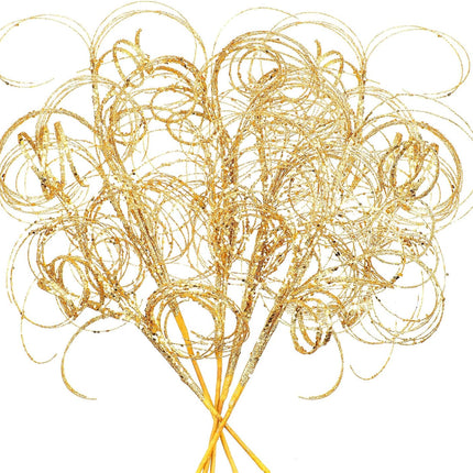 Glitter Curly Christmas Spray Wispy Christmas Picks Artificial Curly Twigs Christmas Branches for Vases Glitter Branches for Christmas Tree Vases Wreath Garland Banquet Decoration, 5 Pieces (Gold)