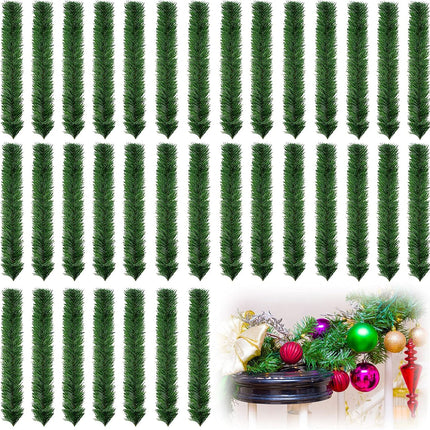 35 Pieces 14 Inch Christmas Garland Ties Artificial Pine Needles Tree Branches Wired Faux Pine Greenery Stems for Holiday Craft Present Wrapping Decoration