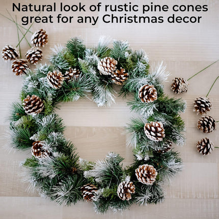 20 Pieces Christmas Pine Cones Decorations Picks - Snow Pine Cone for Xmas Tree Garland Wreath Ornaments Pinecones Decorating Winter Holidays Home
