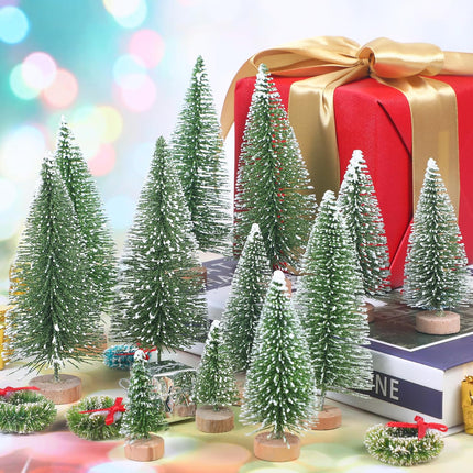 30 PCS Mini Sisal Frosted Christmas Trees, 5 Size Artificial Christmas Trees Bottle Brush Christmas Tree with Wooden Base for Tabletop Christmas Party Home Interior Decor (Green)