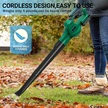 WISETOOL 20V Cordless Leaf Blower with Battery and Charger, Leaf Blower Battery Operated, Rechargeable Electric Handheld Leaf Blower Variable Speed with 2 Tubes for Patio, Leaves & Snow Blowing-Green