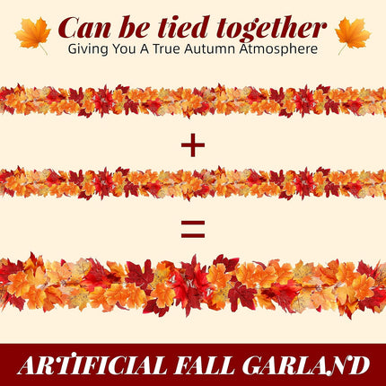 Artificial Fall Garland Maple Leaf, Hanging Vine Garland Artificial Fall Leaves Autumn Foliage Garland Thanksgiving Decor for Home Wedding Fireplace Party Christmas (2)