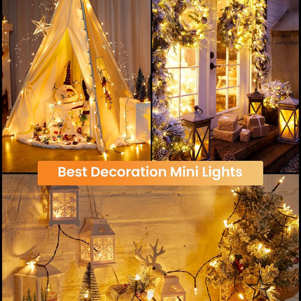 Brightown LED Christmas Mini Lights, 39Feet 100 LED Clear Bulbs String Lights with 8 Light Modes, Connectable Fairy Lights Plug in for Outdoor Xmas Trees Garland Wreath Holiday Decorations, Warm White